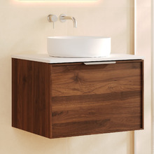 Olomana 600mm Walnut Woodmatt Wall Hung Single Vanity with Stone Countertop